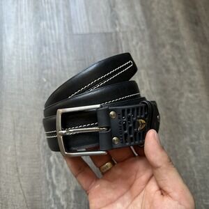 Michael Toschi Black‎ Leather Belt Black Perforated Rubber Section 40 EXCELLENT